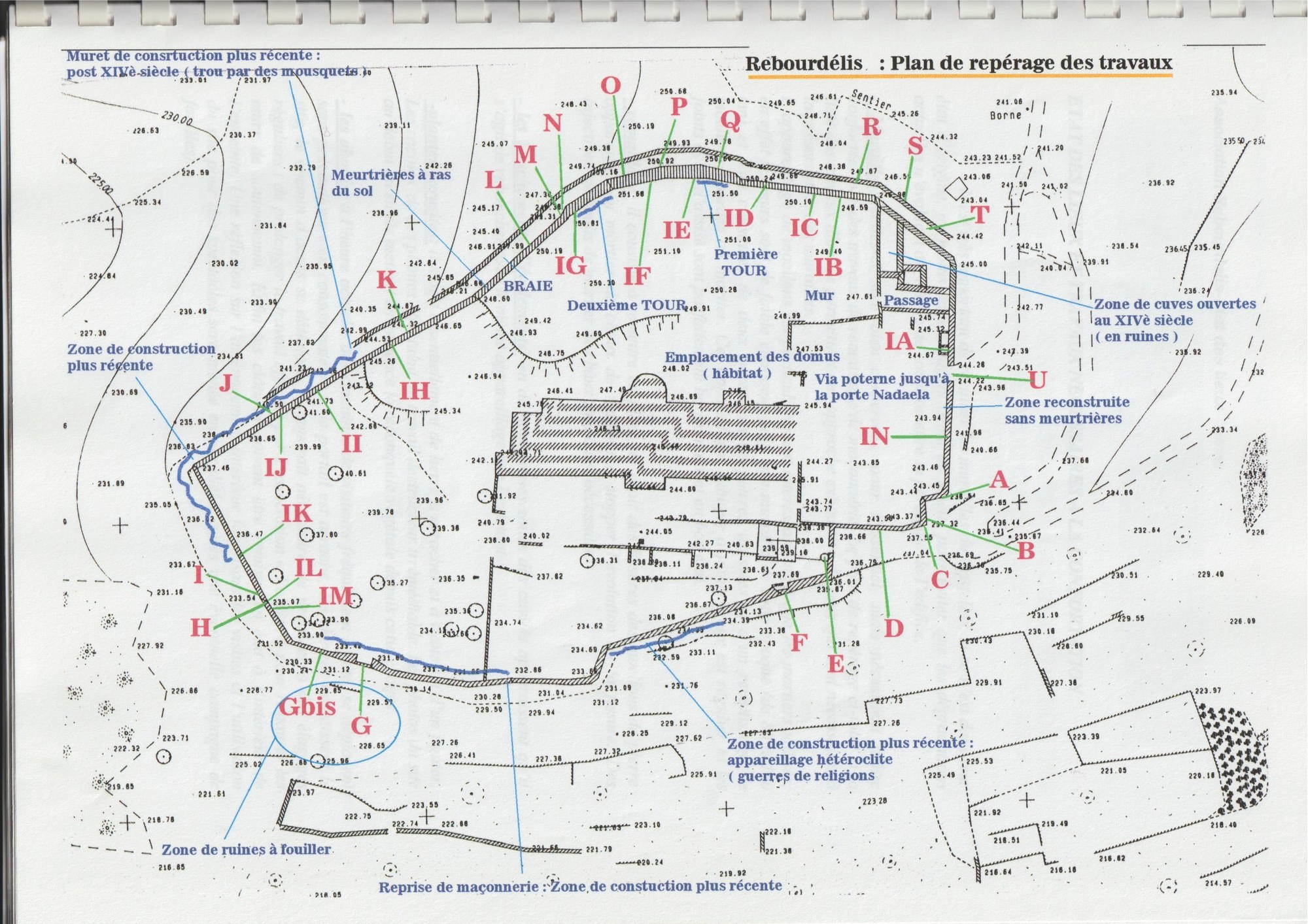 Plan de repérage des travaux du Castellas — relevé Rebourdélis